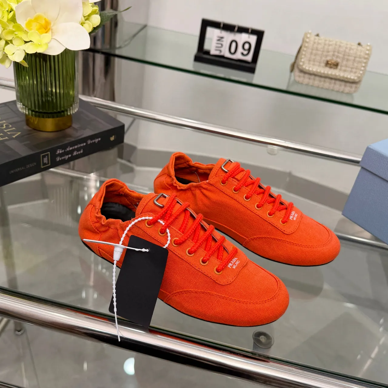 Prada Orange Black Low-Top Upper Canvas Shoes 5