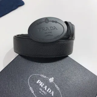 Prada Oval Buckle Black Saffiano Leather Belt