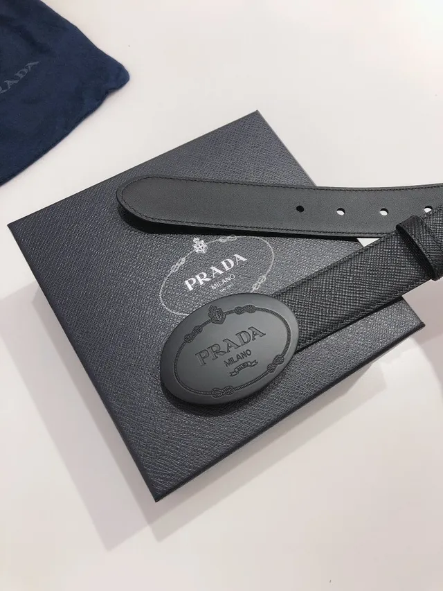 Prada Oval Buckle Black Saffiano Leather Belt 5