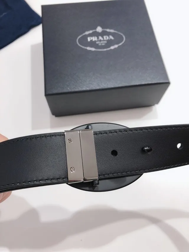 Prada Oval Buckle Black Saffiano Leather Belt 6