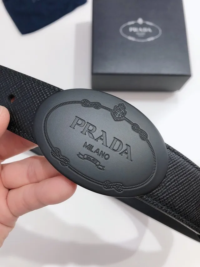 Prada Oval Buckle Black Saffiano Leather Belt 7