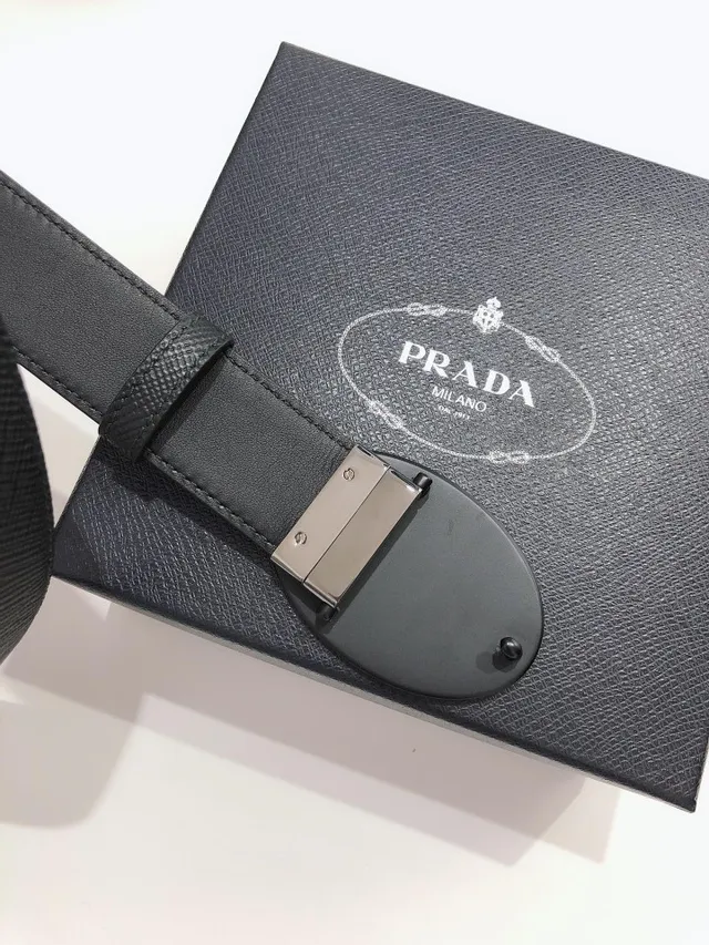 Prada Oval Buckle Black Saffiano Leather Belt 8