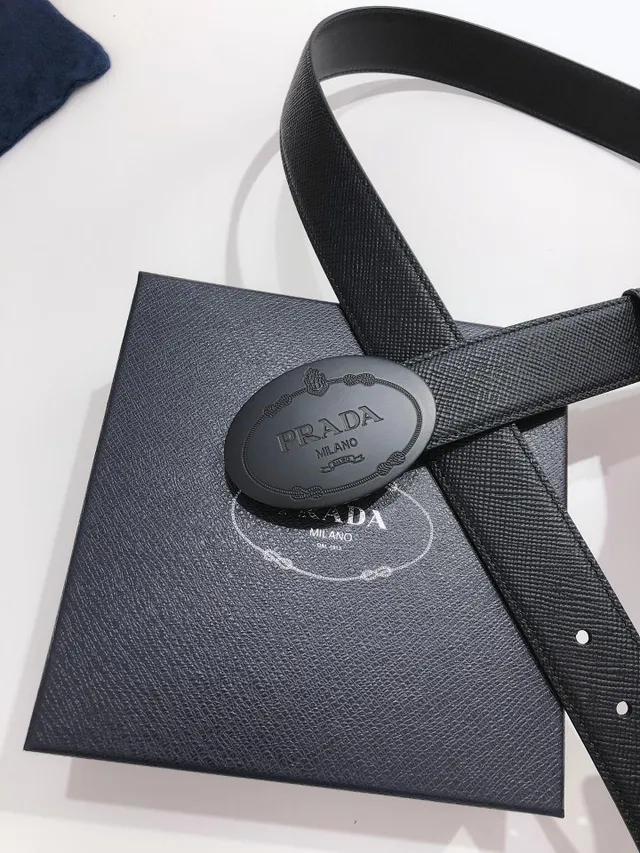 Prada Oval Buckle Black Saffiano Leather Belt 9