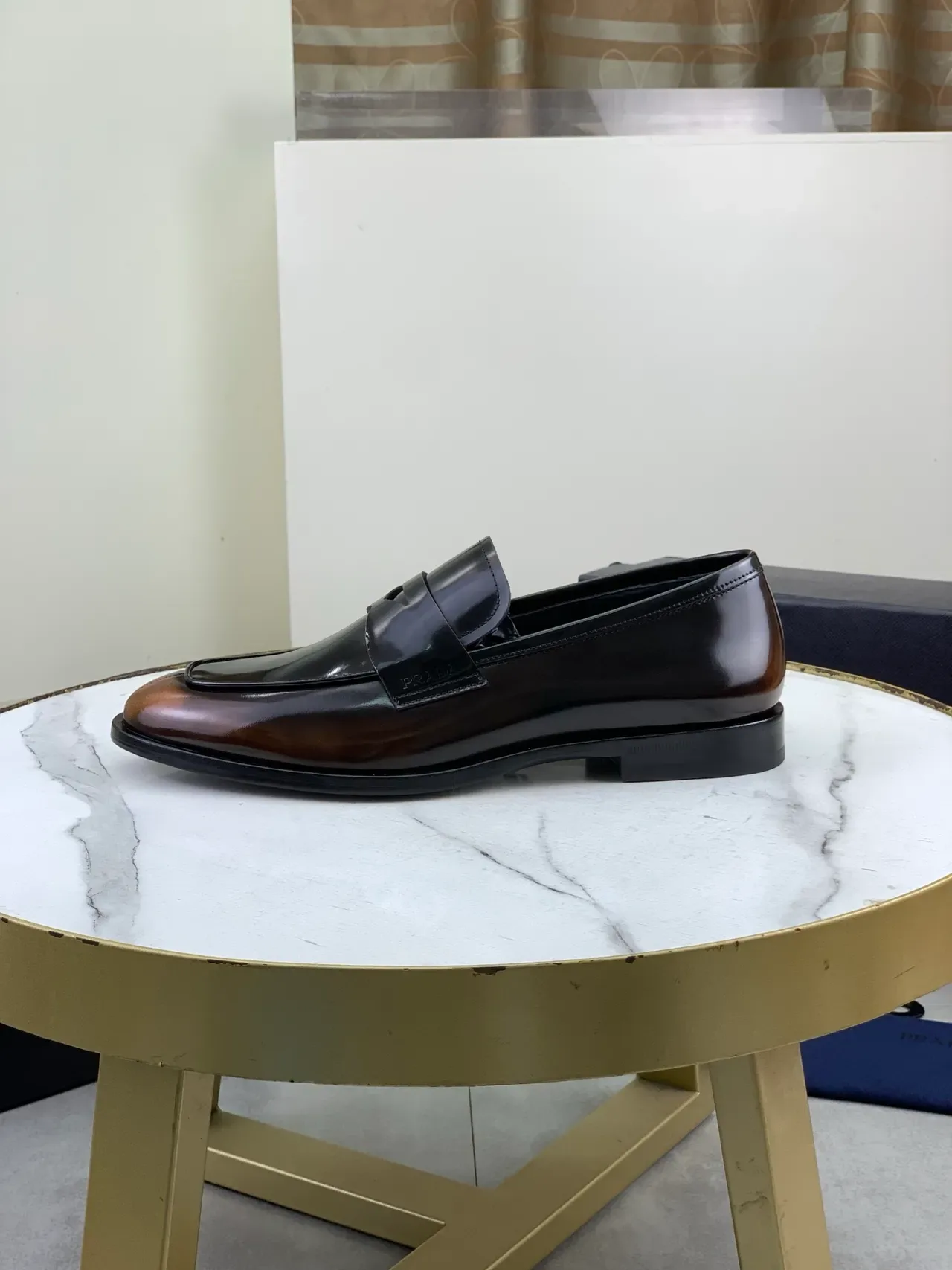 Prada Penny Loafer Noir et Marron Cuir Patent Brillant 6