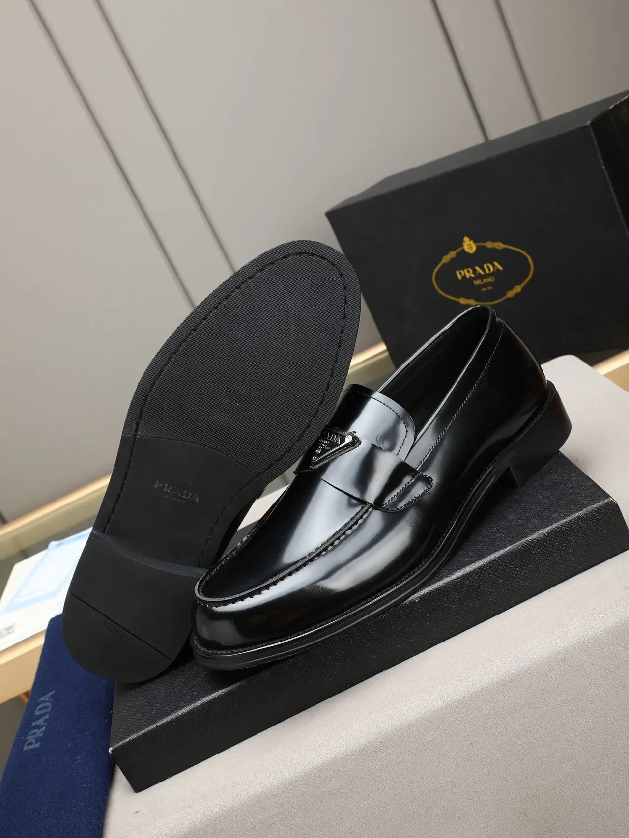 Prada Penny Loafer Glossy Black Leather Loafers 4