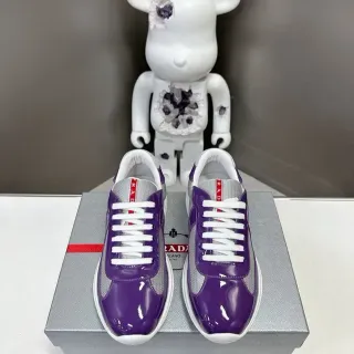 Prada Violet Argent Brillant Verni Panneau Maille Lifestyle Sneakers