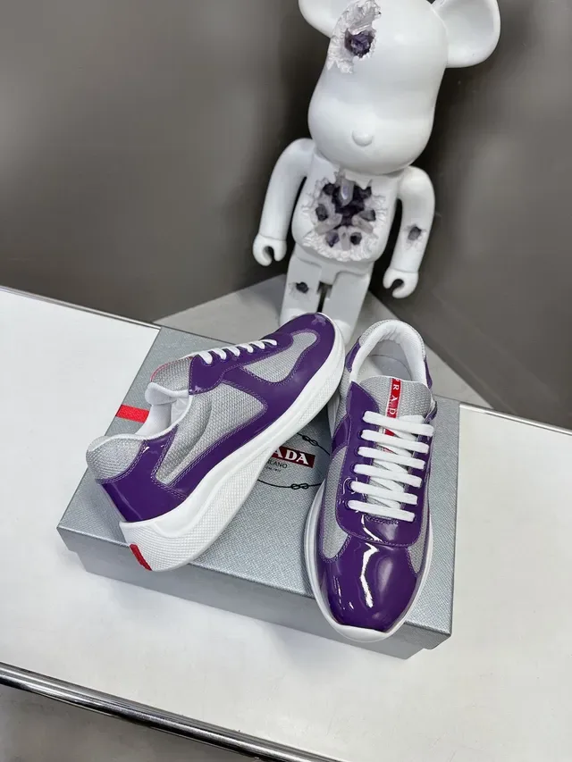 Prada Roxo Prata Brilhante Verniz Malha Painel Tênis Lifestyle 3