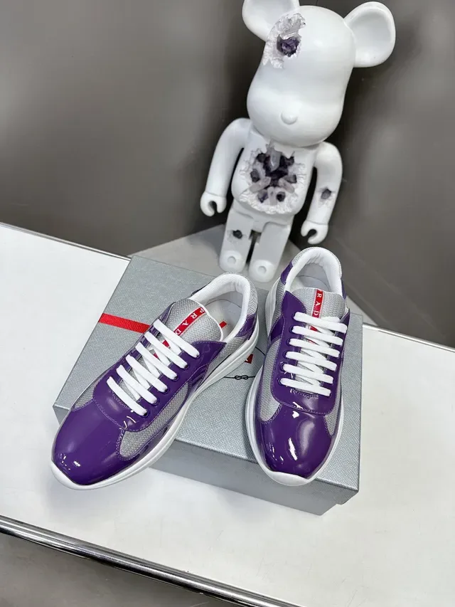 Prada Roxo Prata Brilhante Verniz Malha Painel Tênis Lifestyle 4