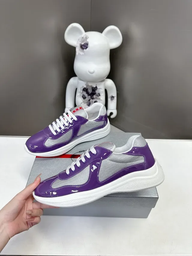 Prada Roxo Prata Brilhante Verniz Malha Painel Tênis Lifestyle 5