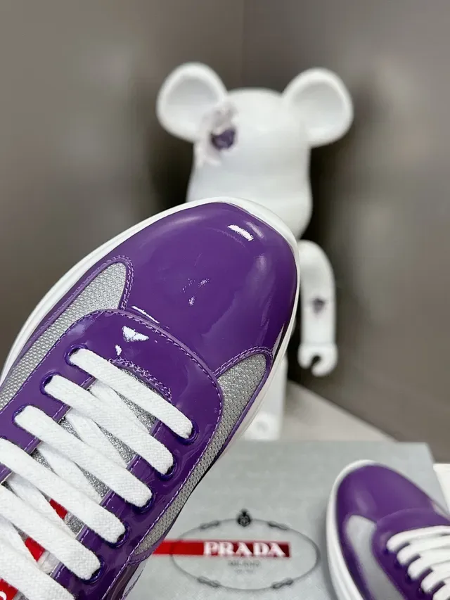 Prada Roxo Prata Brilhante Verniz Malha Painel Tênis Lifestyle 6