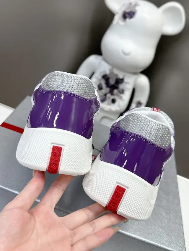 Prada Roxo Prata Brilhante Verniz Malha Painel Tênis Lifestyle 7