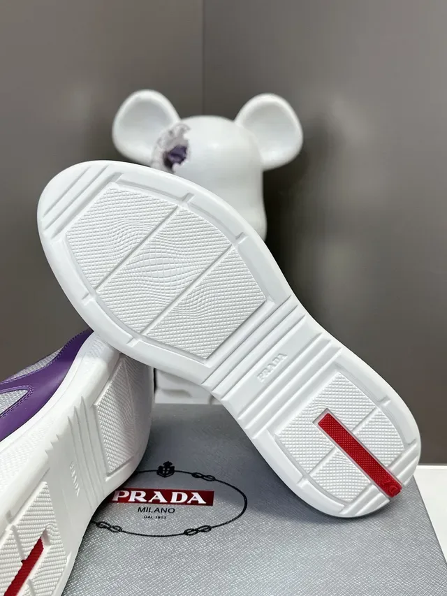 Prada Roxo Prata Brilhante Verniz Malha Painel Tênis Lifestyle 9