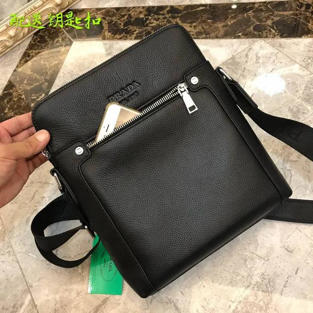 Prada Re-Edition 2005 Black Pebbled Leather Messenger Bag 6