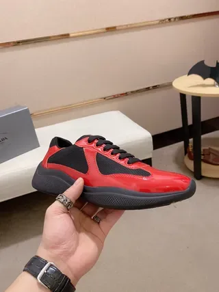Prada Red Black Glossy Patent Mesh Inserts Lifestyle Sneakers 2