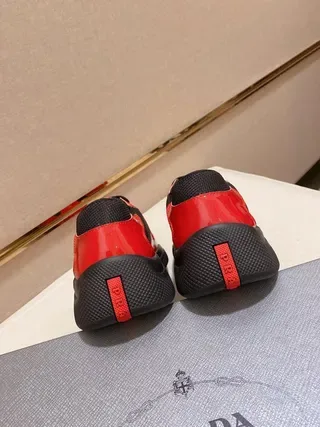 Prada Red Black Glossy Patent Mesh Inserts Lifestyle Sneakers 3
