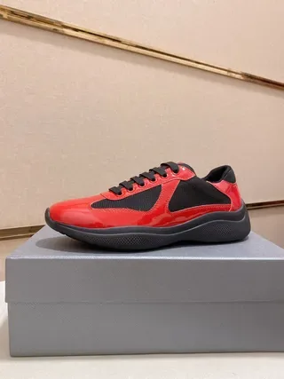 Prada Red Black Glossy Patent Mesh Inserts Lifestyle Sneakers 4