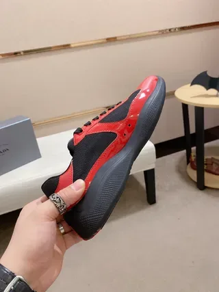 Prada Red Black Glossy Patent Mesh Inserts Lifestyle Sneakers 6