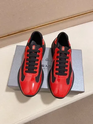 Prada Red Black Glossy Patent Mesh Inserts Lifestyle Sneakers 7