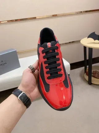 Prada Red Black Glossy Patent Mesh Inserts Lifestyle Sneakers 9