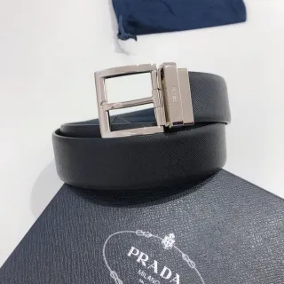 Prada Reversible Buckle Black Textured Leather Belt
