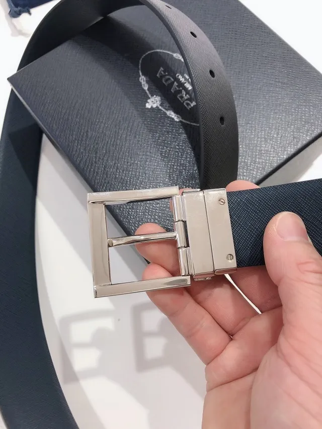 Prada Reversible Buckle Black Textured Leather Belt 5