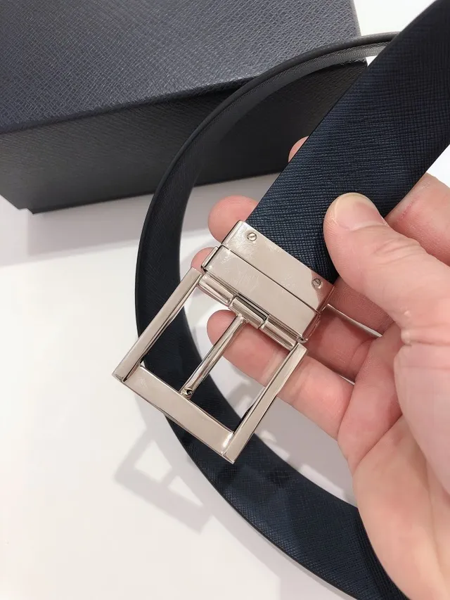 Prada Reversible Buckle Black Textured Leather Belt 7
