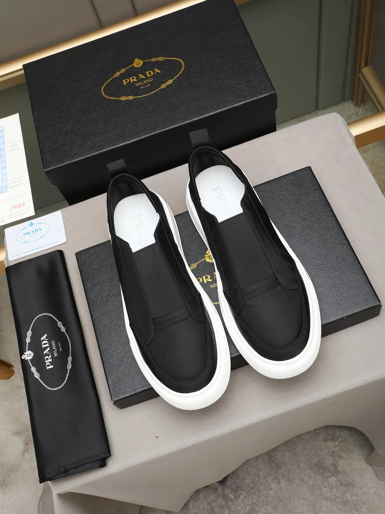 Prada Slip-On Minimalist Black and White Lifestyle Sneakers 3