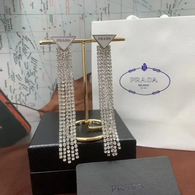 Prada Triangle Logo Chain Tassel Earrings 3