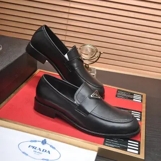 Prada Triangle Logo Loafer Black Smooth Leather Metal Plaque Loafer