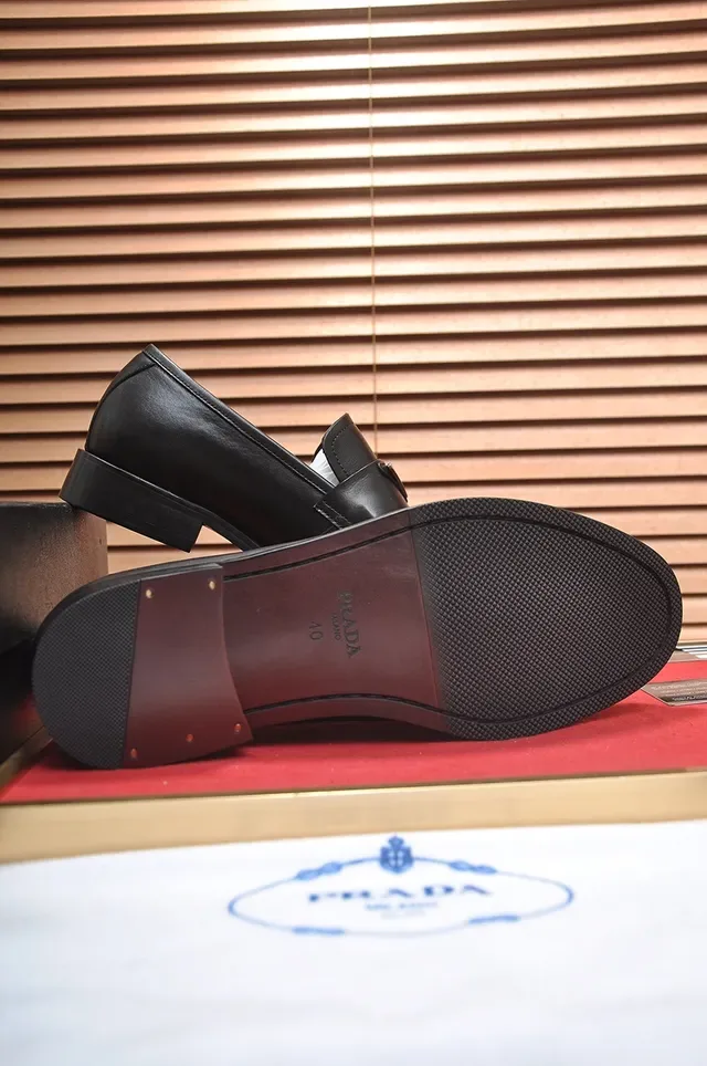 Prada Triangle Logo Loafer Black Smooth Leather Metal Plaque Loafer 3