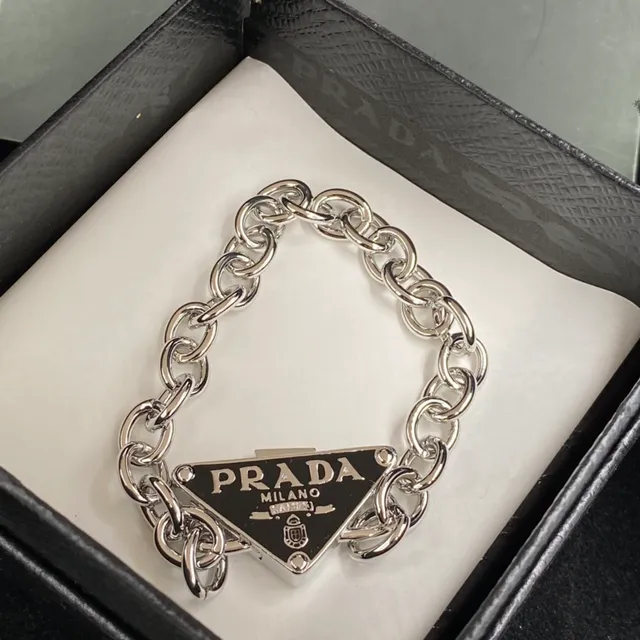 Prada Triangular Logo Pendant Chunky Chain Necklace 5