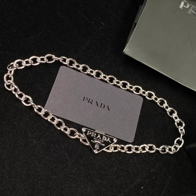 Prada Triangular Logo Pendant Chunky Chain Necklace 6