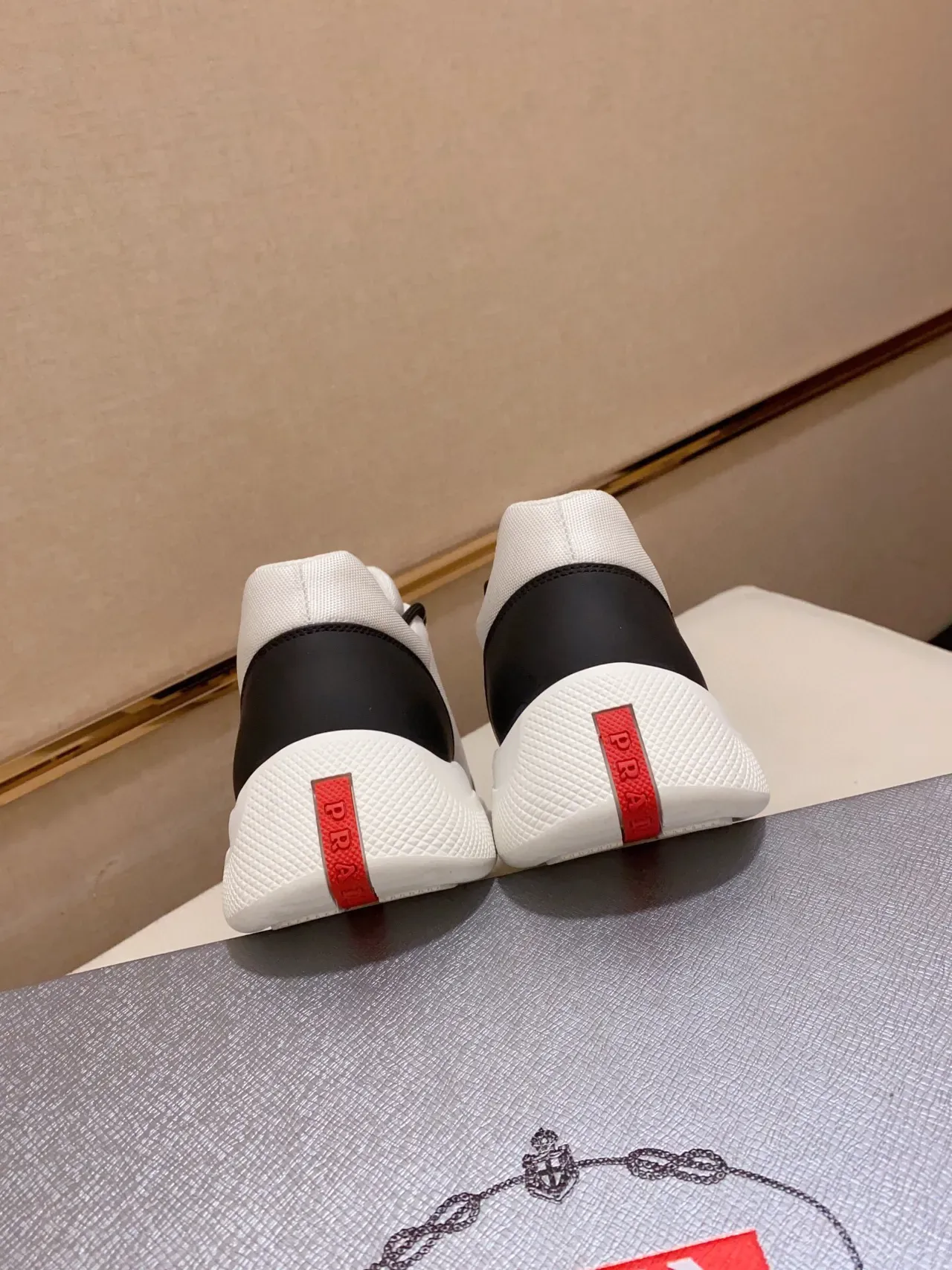 Prada White and Black Textile and Leather Sneaker 8