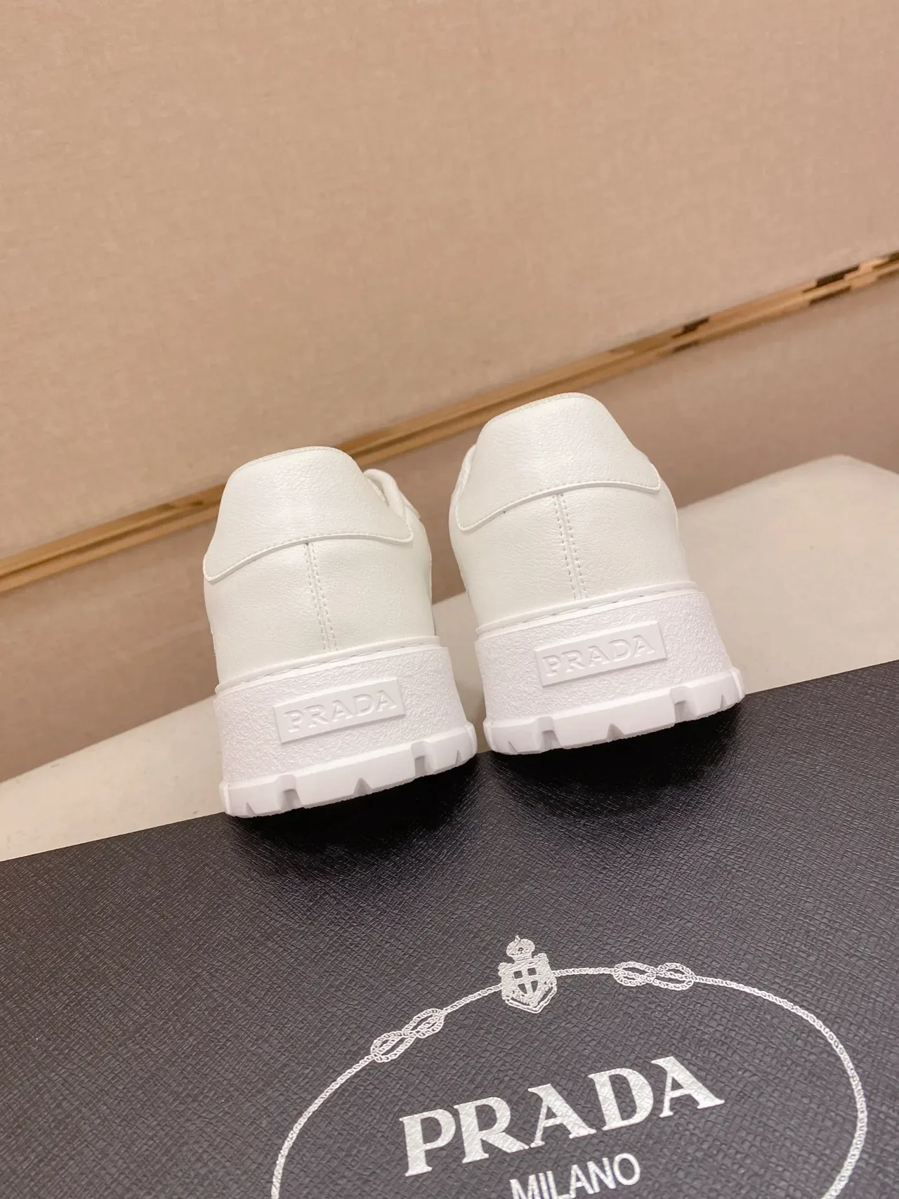Prada White Beige Platform Sole Mesh And Leather Upper Lifestyle Sneakers 2