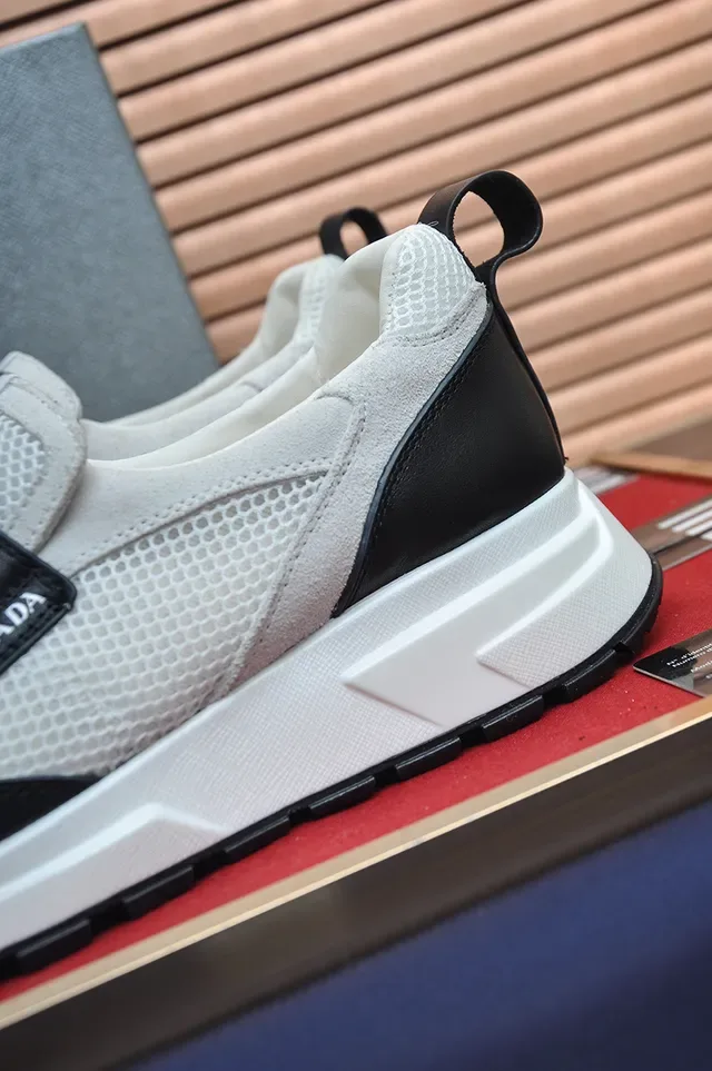 Prada White Black Slip-On Mesh-Suede Hybrid Sneakers 2