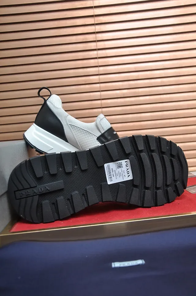 Prada White Black Slip-On Mesh-Suede Hybrid Sneakers 3