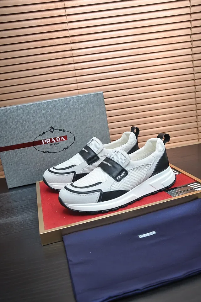 Prada White Black Slip-On Mesh-Suede Hybrid Sneakers 4