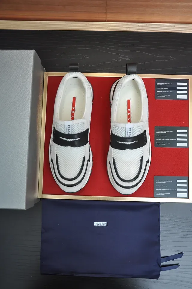 Prada White Black Slip-On Mesh-Suede Hybrid Sneakers 5
