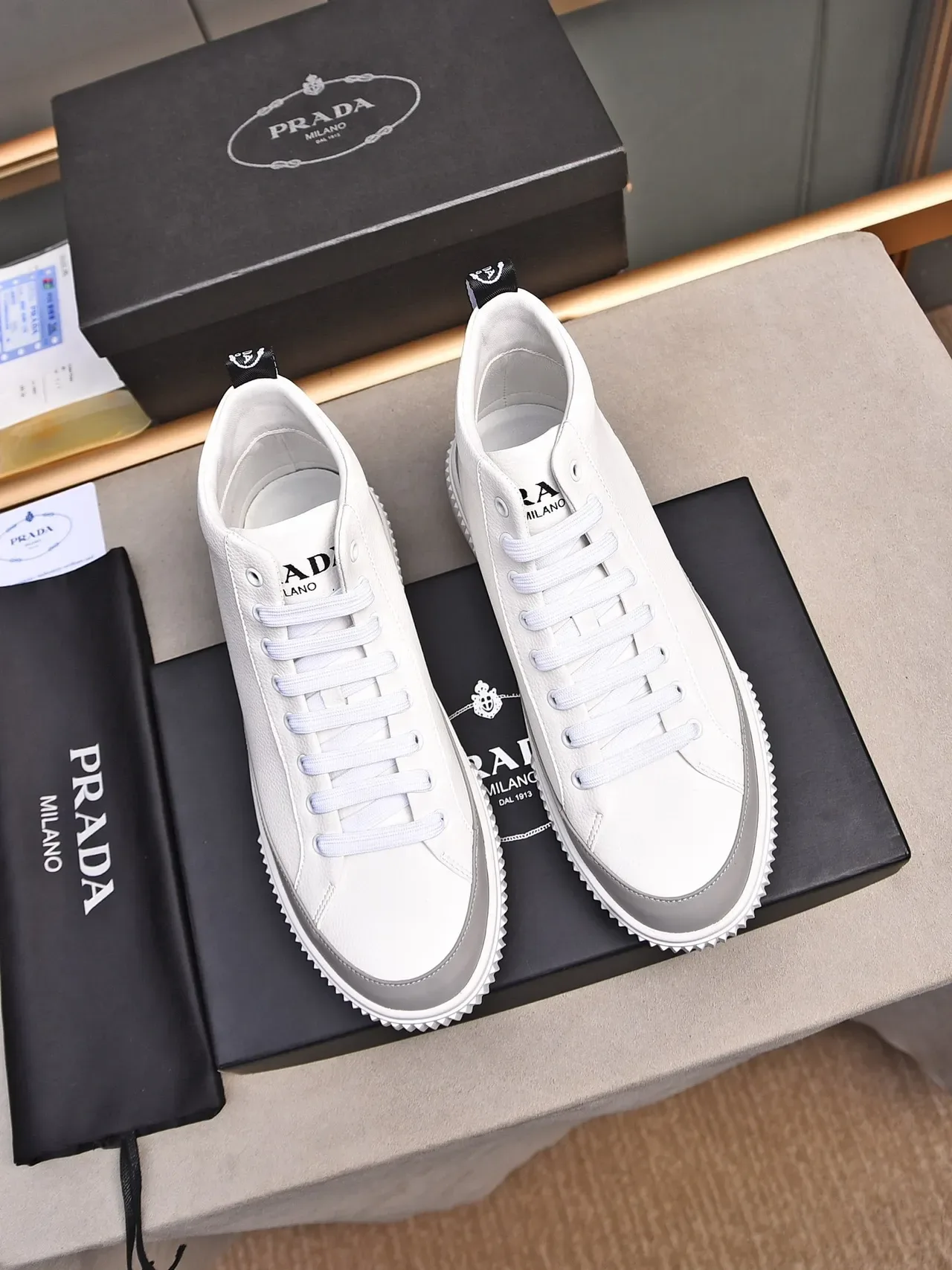 Prada White Red High-Top Textured Leather Lifestyle Sneakers 2