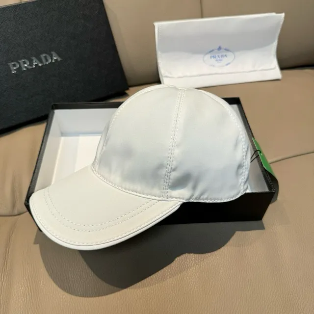 Prada White Structured Six-Panel Smooth Nylon-Like Fabric Baseball Cap 6