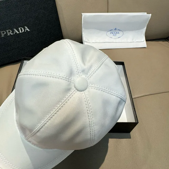 Prada White Structured Six-Panel Smooth Nylon-Like Fabric Baseball Cap 7
