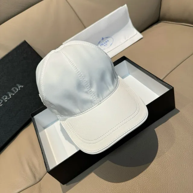 Prada White Structured Six-Panel Smooth Nylon-Like Fabric Baseball Cap 8