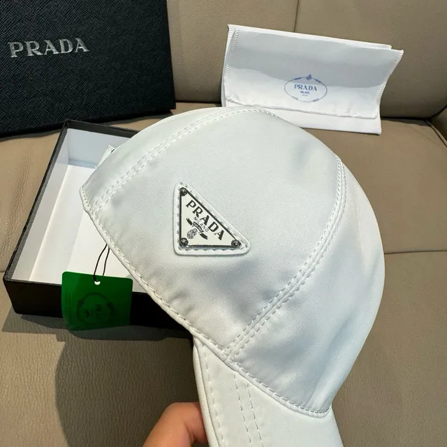 Prada White Structured Six-Panel Smooth Nylon-Like Fabric Baseball Cap 9