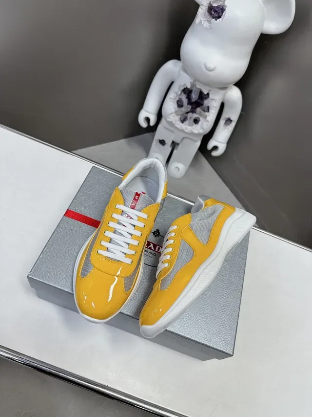 Prada Yellow White Glossy Patent Mesh Side Panels Lifestyle Sneakers 3