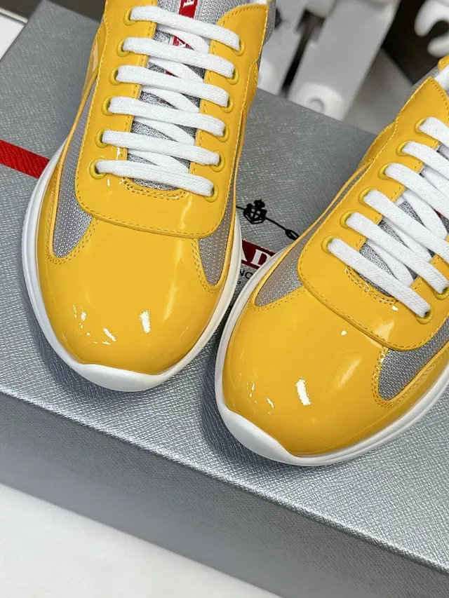 Prada Yellow White Glossy Patent Mesh Side Panels Lifestyle Sneakers 6