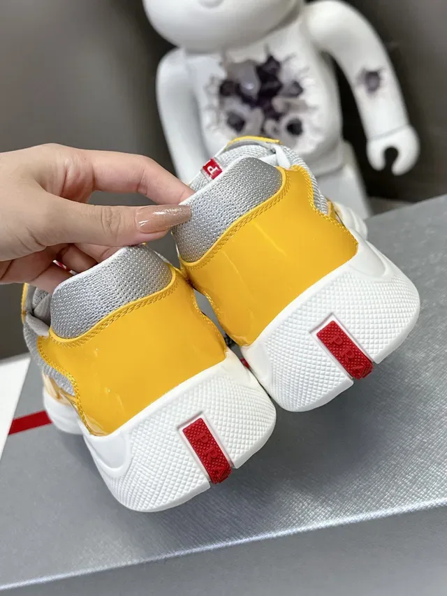 Prada Yellow White Glossy Patent Mesh Side Panels Lifestyle Sneakers 8