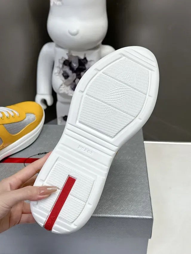 Prada Yellow White Glossy Patent Mesh Side Panels Lifestyle Sneakers 9