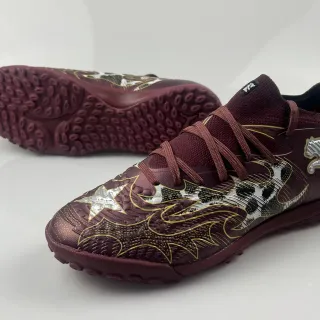 Puma Burgundy Silver Low-Cut Sock-Fit Collar Turf Soccer Shoes