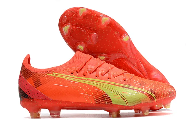 Puma Future Z Chaussures de football orange bleu à empeigne en knit de coupe basse lacets asymétriques pour terrain ferme 2