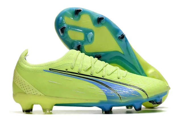 Puma Future Z Chaussures de football orange bleu à empeigne en knit de coupe basse lacets asymétriques pour terrain ferme 3